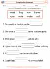 English Language Arts - First Grade - Complete Sentences - Worksheet: Complete the Sentences