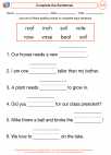 English Language Arts - First Grade - Complete Sentences - Worksheet: Complete the Sentences