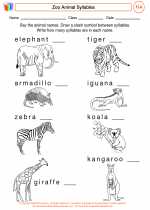 English Language Arts - Second Grade - Worksheet: Animal Syllables