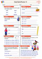 English Language Arts - Second Grade - Worksheet: Daily Spiral Review 13