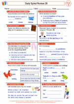 English Language Arts - Fourth Grade - Worksheet: Daily Spiral Review 28