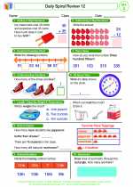 Mathematics - Second Grade - Worksheet: Daily Spiral Review 12, Grade 2