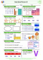 Mathematics - Second Grade - Worksheet: Daily Spiral Review 22, Grade 2