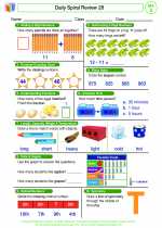 Mathematics - Second Grade - Worksheet: Daily Spiral Review 28, Grade 2