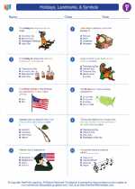 Social Studies - Fifth Grade - Worksheet: Holidays, Landmarks, & Symbols