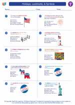 Social Studies - Fifth Grade - Worksheet: Holidays, Landmarks, & Symbols