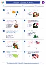 Social Studies - Fifth Grade - Worksheet: Holidays, Landmarks, & Symbols