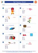 English Language Arts - First Grade - Worksheet: High Frequency  Words II